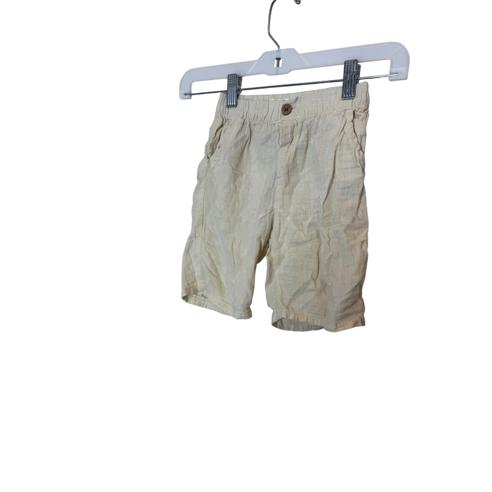 Zara BabyBoy Shorts Boys 4T Beige Linen Cotton Elastic Waist Khaki Summer